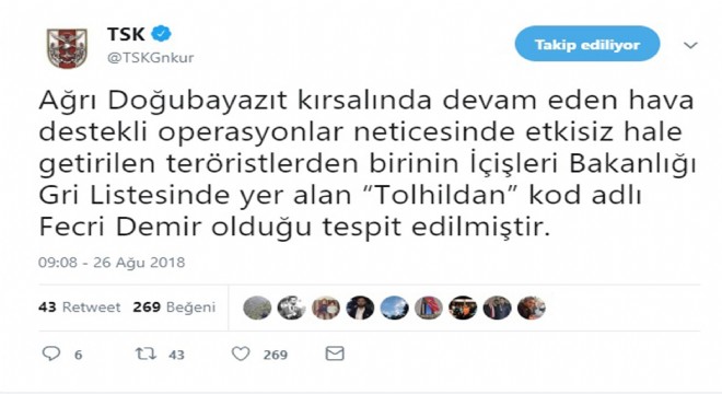 'Gri' listede yer alan terörist öldürüldü