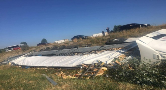 Aşkale'de sebze yüklü tır şarampole yuvarlandı