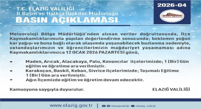 Elazığ'da 5 ilçede eğitim-öğretime ara verildi