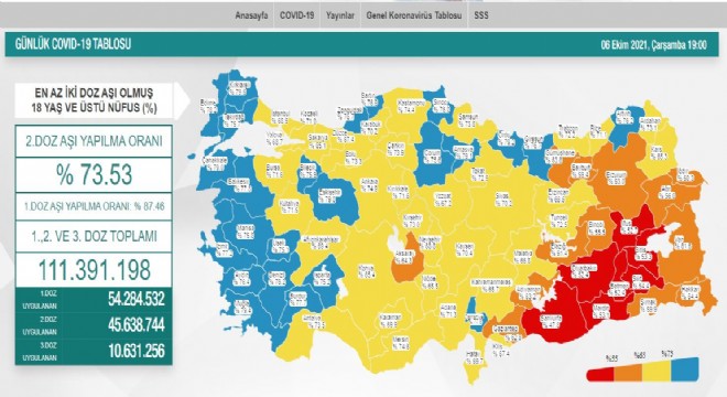 Erzurum 2'inci doz aşı oranı yüzde 63,0'e yükseldi