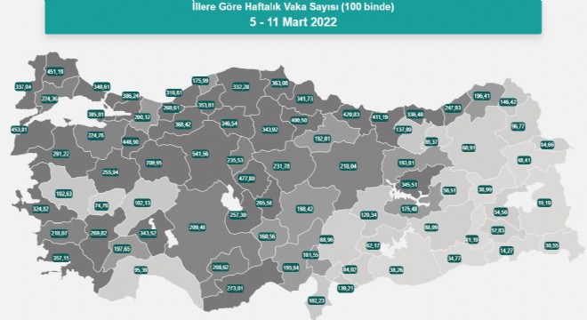 Erzurum vaka sayısında 70'inci sırada
