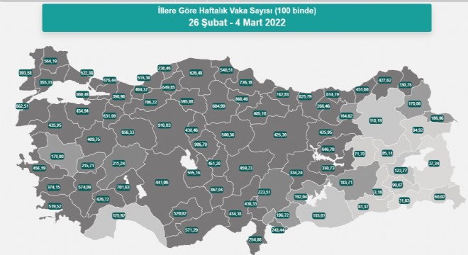 Erzurum vaka sayısında 71'inci sırada