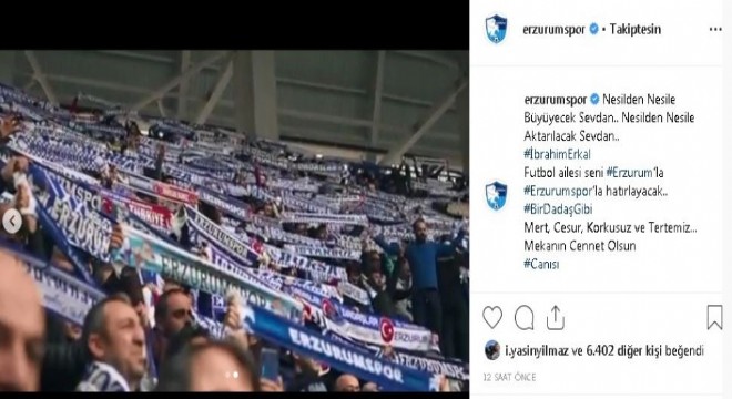 Erzurumspor'dan İbrahim Erkal'a vefa