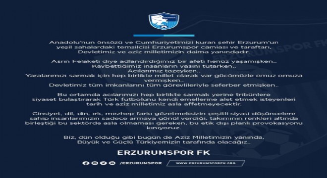 Erzurumspor'dan tribün provokasyonuna tepki