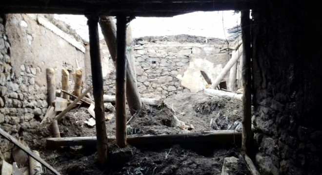 Horasan Yazılıtaş'ta ahır çöktü hayvanlar telef oldu