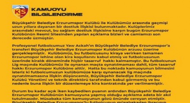 Kayserispor Erzurumspor'u mahkemeye verecek