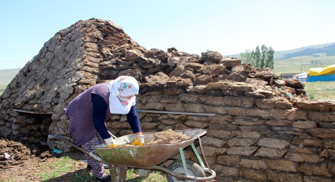 Kırsalda tezek hazırlığı