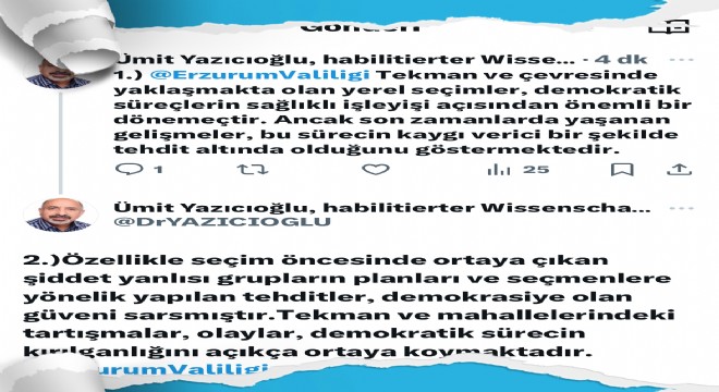 Prof. Yazıcıoğlu'ndan Tekman duyarlılığı