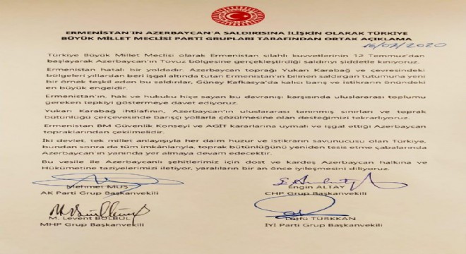 TBMM'de 4 partiden ortak açıklama