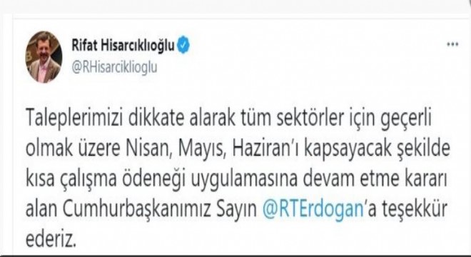 TOBB'dan Cumhurbaşkanı Erdoğan'a teşekkür