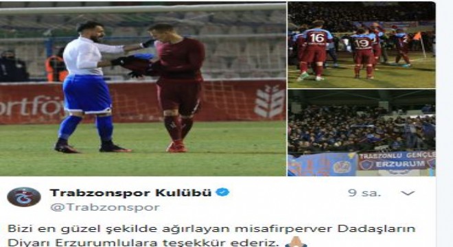 Trabzonspor'dan Erzurum'a teşekkür