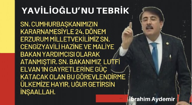 Yavilioğlu'na Aydemir'den tebrik mesajı